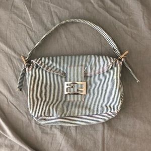 Fendi Authentic Blue and White Striped Cloth Purse